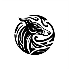 Obraz premium Stylized black and white wolf head in circle tribal design