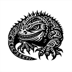 Fototapeta premium Tribal tattoo style black and white iguana illustration
