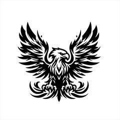 Obraz premium Stylized black eagle with wings spread wide