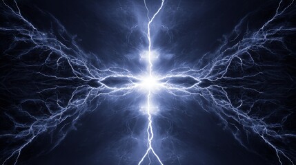 Neon blue and white fractal electricity branching through cosmic void, symbolizing natural energy.