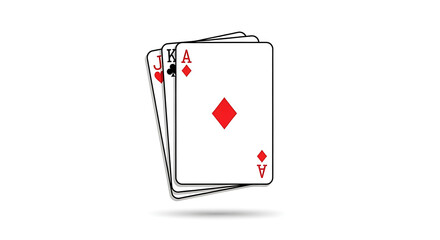 Obraz premium Three Playing Cards Jack of Hearts King of Clubs Ace of Diamonds.
