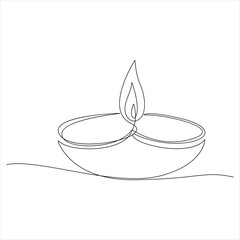 Continuous one line drawing of diya lamp for diwali deepavali celebration oil lamp line art vector design