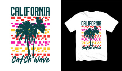 California Cath Wave t-shirt design. palm trees silhouette t shirt design. t-shirt design vector for print. california logo design vector illustration. quotes for t shirt