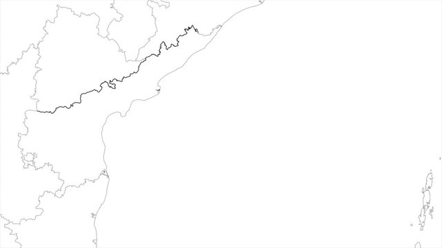 Aerial view of Andhra Pradesh and the capital Amaravathi animation on white background, Andhra Pradesh India Asia State Map Outline, Explore Andhra Pradesh geography map