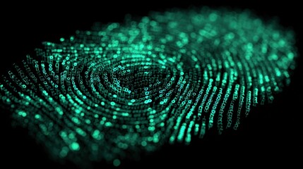 Abstract Digital Fingerprint with Binary Code in Green Glow