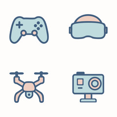 Gaming icons game controller and virtual reality headset