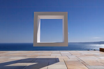 Floating square frame overlooking the ocean.