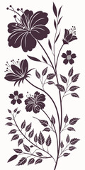Fototapeta premium Minimilist a dark floral arrangement featuring hibiscus blooms and delicate leaves on a slender stem design element vector