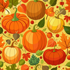 Seamless Pumpkin Harvest Pattern Vector