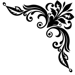 Black Floral Corner Ornament Vector Illustration