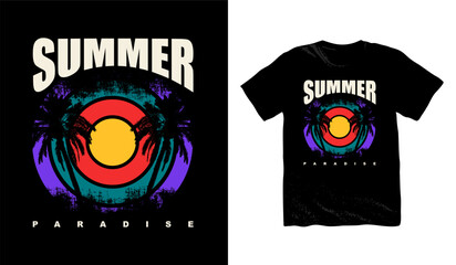 Summer Paradise t-shirt design. palm trees silhouette t shirt design. t-shirt design vector for print. california logo design vector illustration. quotes for t shirt