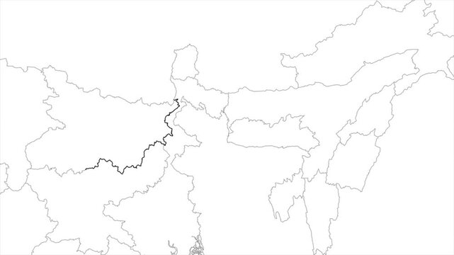 Aerial view of Bihar and the capital Patna animation on white background, Bihar India Asia State Map Outline, Explore Bihar geography map