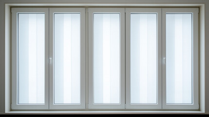 Minimalist white window frame with translucent panels filtering soft daylight.