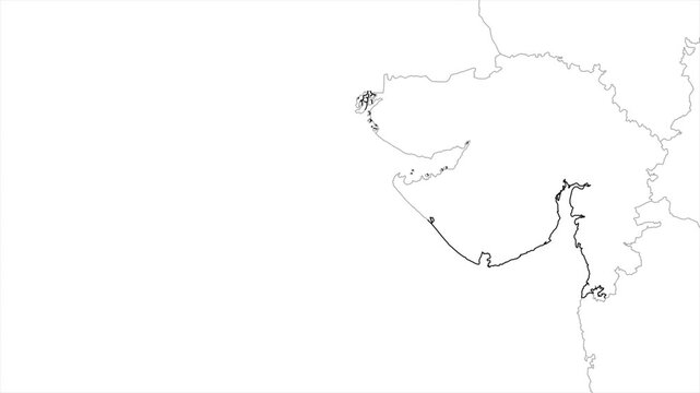 Aerial view of Gujarat and the capital Gandhinagar animation on white background, Gujarat India Asia State Map Outline, Explore Gujarat geography map	