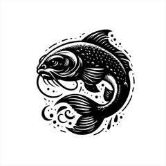 Fototapeta premium Stylized black and white carp fish illustration with decorative elements
