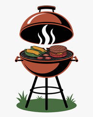 Summer BBQ Grill with Burger, Corn, and Veggies