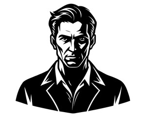 Black and White Man Face Vector Illustration