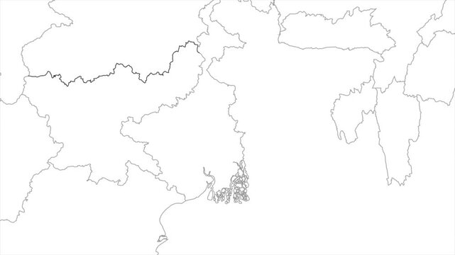 Aerial view of Jharkhand and the capital Ranchi animation on white background, Jharkhand India Asia State Map Outline, Explore Jharkhand geography map