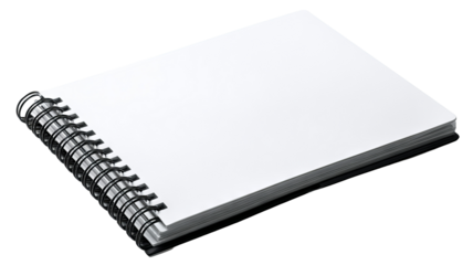 Open spiral notebook mockup — blank coil-bound notepad isolated with clipping path on transparent background, high-resolution PNG cutout for branding, stationery design, product presentations