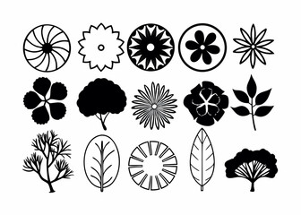 Black and White Floral Icons Vector Set