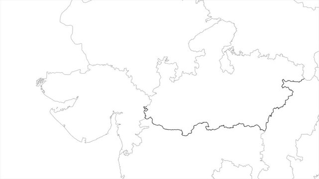Aerial view of Madhya Pradesh and the capital Bhopal animation on white background, Madhya Pradesh India Asia State Map Outline, Explore Madhya Pradesh geography map