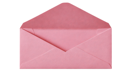 Opened pink paper envelope mockup isolated on transparent background, high-resolution PNG cutout ideal for stationery design, wedding invitations, branding presentations and product mockups