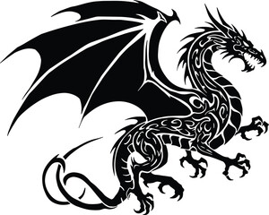 Majestic Collection of Colorful Dragons in Flight: A Flat Vector Illustration for Fantasy and Gaming Assets - Cad Drawing.