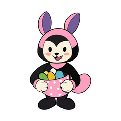 Cute Bunny with Easter Eggs Vector Illustration