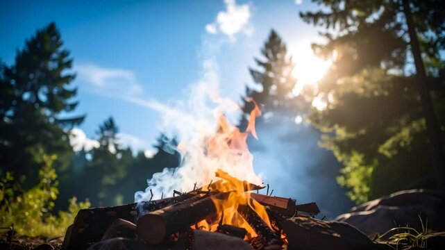 Forest campfire flames
