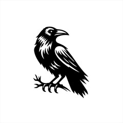 Fototapeta premium Stylized black raven perched on a branch silhouette