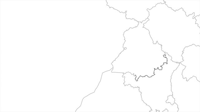 Aerial view of Punjab and the capital Chandigarh animation on white background, Punjab India Asia State Map Outline, Explore Punjab geography map