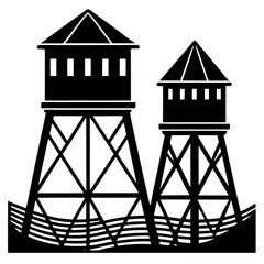 Water Towers Silhouette Vector Illustration