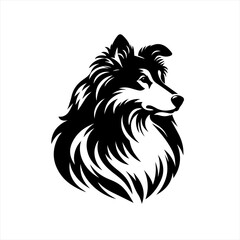 Black and white silhouette of a collie dog head