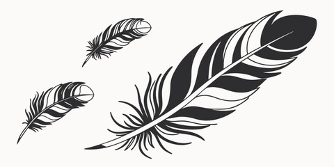 Vector art of feathers set with bird and writing related objects, isolated on white background