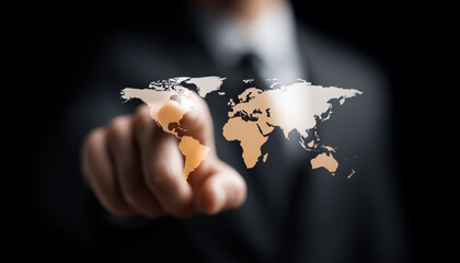 Global business network concept showcasing international trade, finance, and corporate growth through digital innovation, connectivity, and multinational collaboration