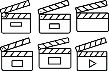 Movie Clapperboard Icons Film Production Video Media Set