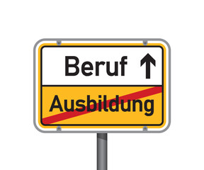 yellow traffic sign with german words profession and training isolated vector illustration