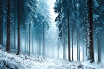 Naklejka premium Snowy, frosted forest path (1)