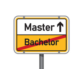 yellow traffic sign with words master and bachelor isolated vector illustration