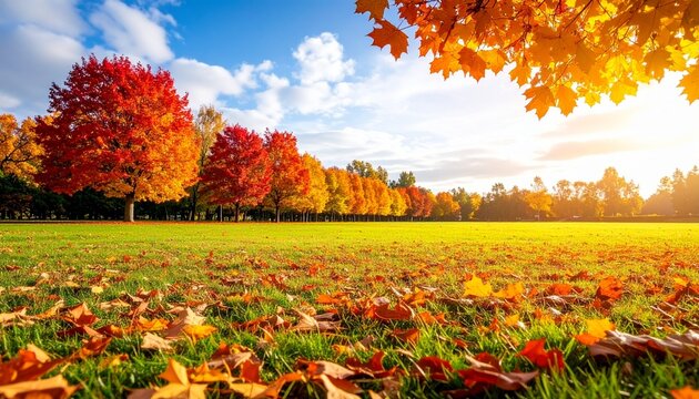 秋の紅葉の美しい公園