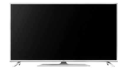 Realistic LED TV screen isolated PNG on transparent background — high-resolution modern smart television display, front view with slim black bezel, clean studio cutout for product mockups, UI previews