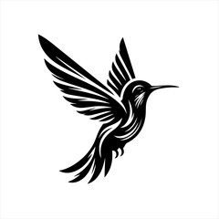 Fototapeta premium Stylized black hummingbird in flight silhouette