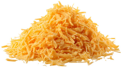 Fototapeta premium Grated cheddar cheese PNG cutout — high-resolution shredded cheese isolated on transparent background for food packaging mockups, menu design, e-commerce product listings, and recipe graphics