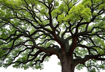 Obraz premium Majestic oak tree, branches reaching, isolated on pure white, countryside, isolated