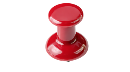 High-resolution red push pin isolated on transparent background, realistic 3D PNG cutout with glossy finish and sharp metal point, perfect for office stationery design, classroom notice board