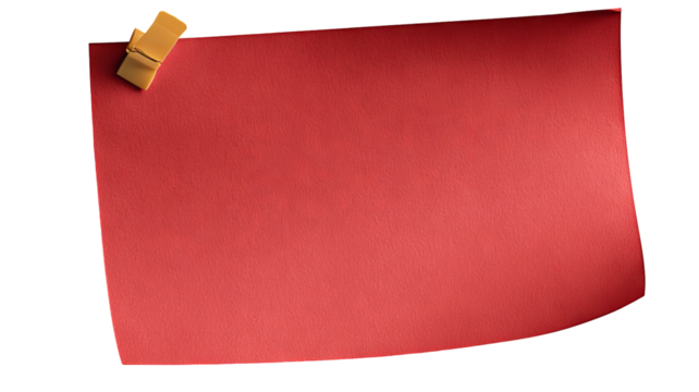 Red sticky note sticker PNG — high-resolution isolated memo label with subtle shadow, transparent background cutout for stationery mockups, scrapbooking, planner reminders, web UI icons, and branding