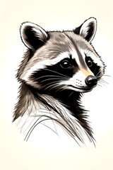 Detailed portrait of a raccoon head with distinctive mask