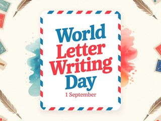Celebrate world letter writing day with a vintage inspired design featuring feathers and watercolor splashes