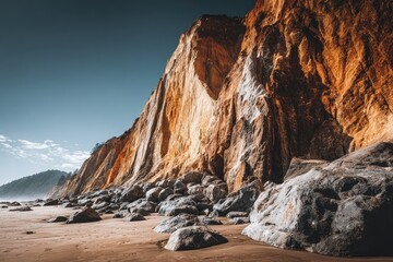 Coastal cliffs meet sandy beach
