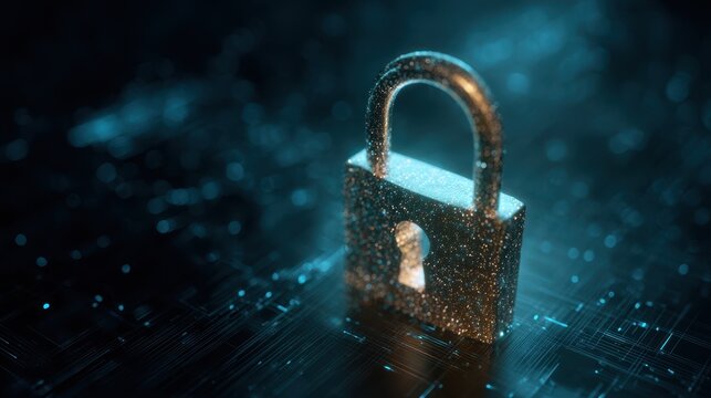 security risk cybersecurity A locked padlock icon over a digital interface, symbolizing the importance of cybersecurity in preventing security risks.